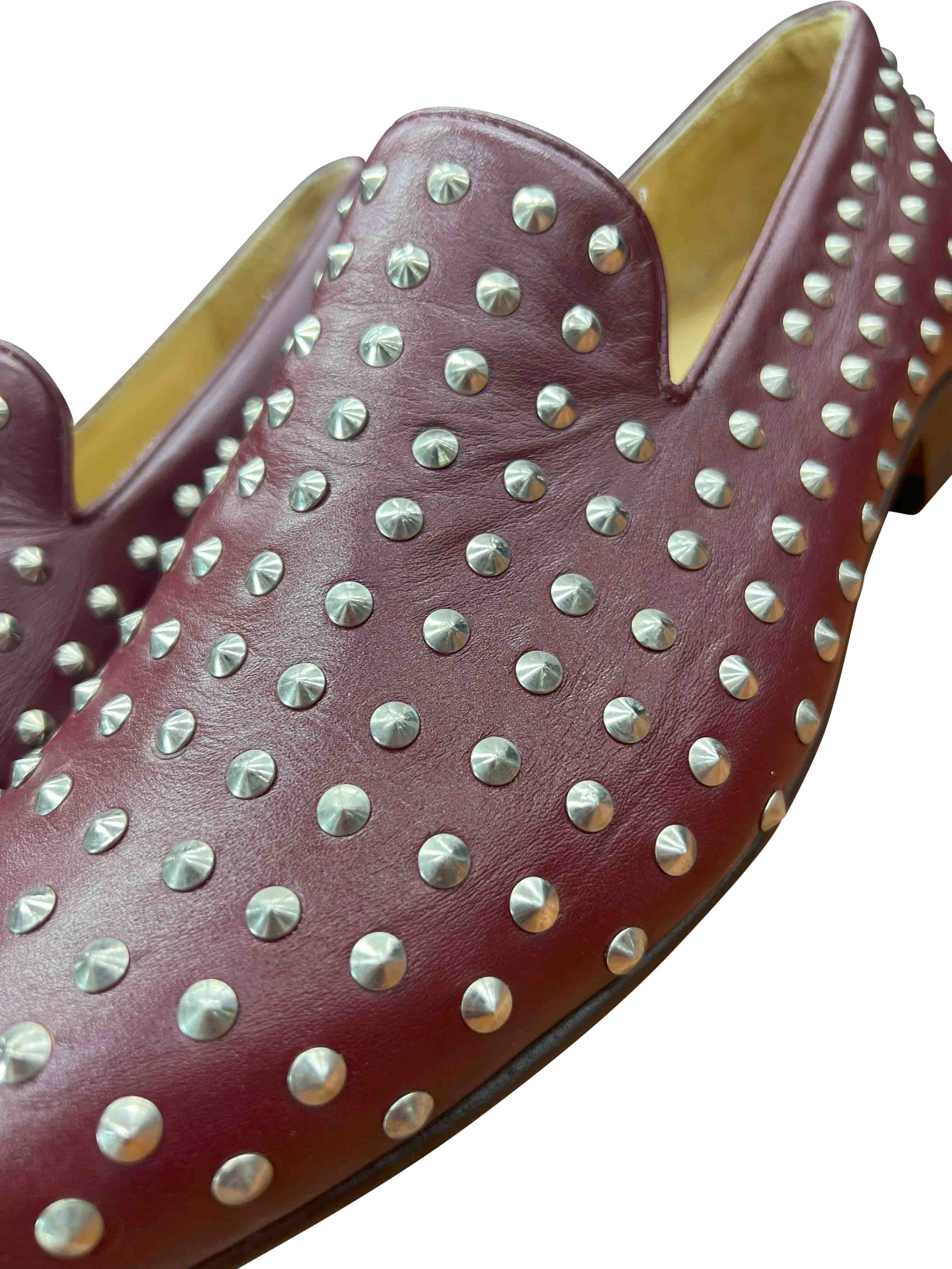 Burgundy Loafers with Metal Studs